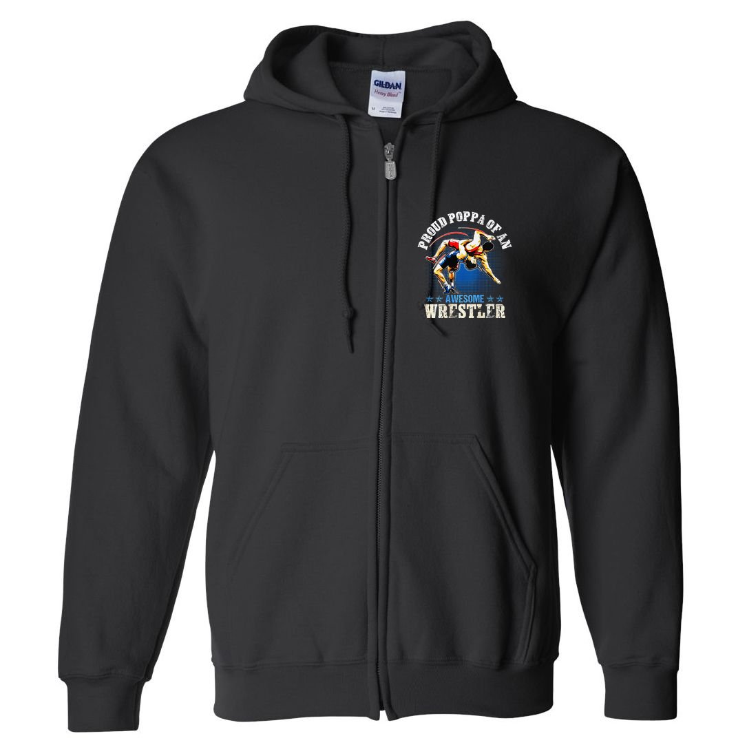 Wrestling Proud Poppa Of An Awesome Wrestler Backside Full Zip Hoodie