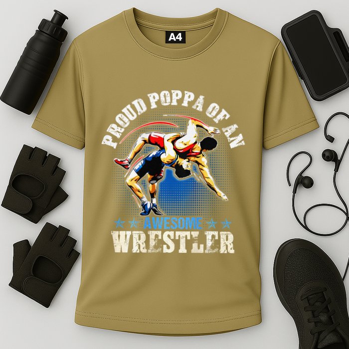 Wrestling Proud Poppa Of An Awesome Wrestler Backside Cooling Performance Crew T-Shirt