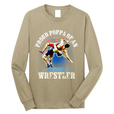Wrestling Proud Poppa Of An Awesome Wrestler Backside Long Sleeve Shirt