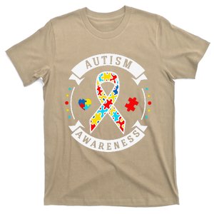 White Puzzle Piece Ribbon Autism Awareness T-Shirt