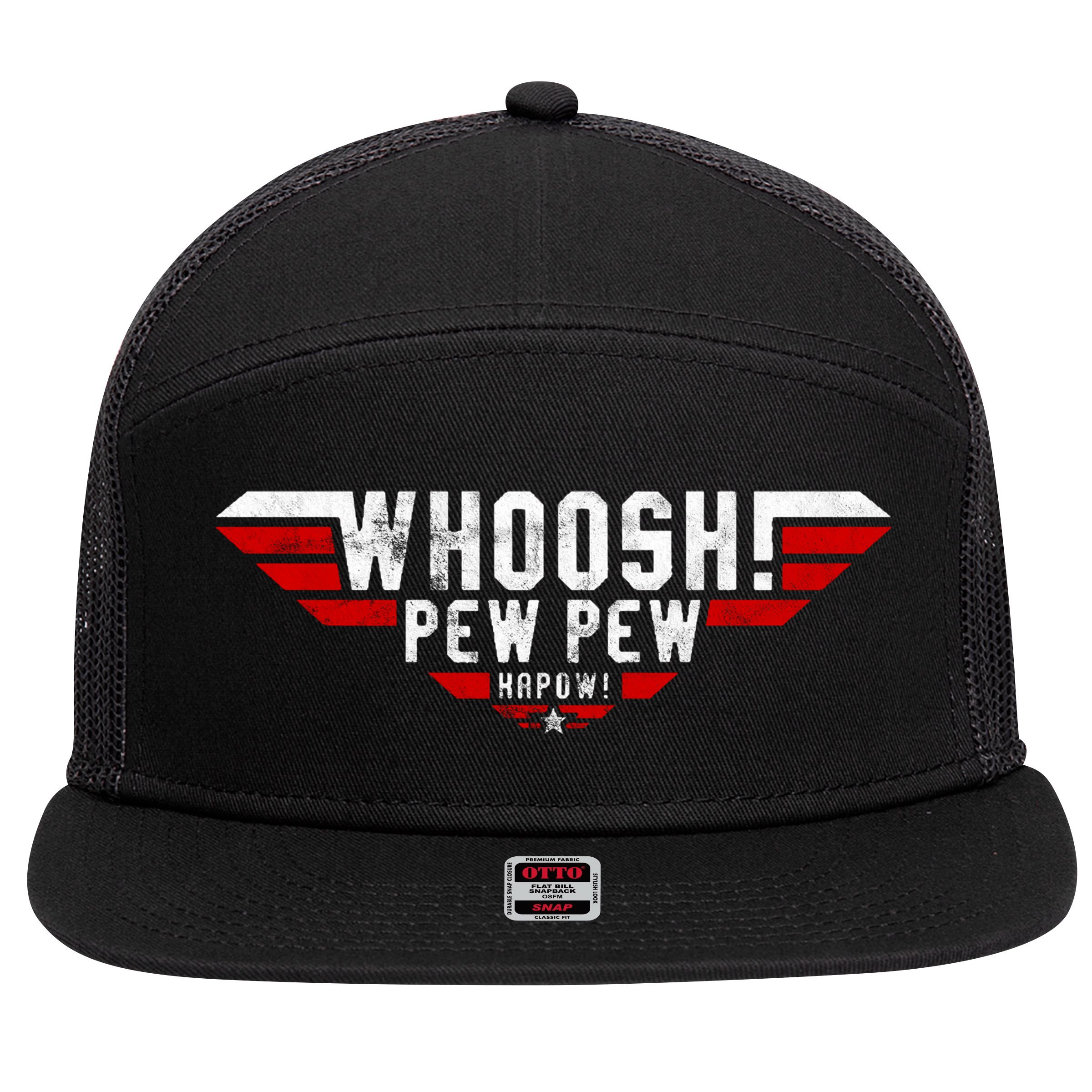 Whoosh! Pew Pew Funny Logo 7 Panel Mesh Trucker Snapback Hat