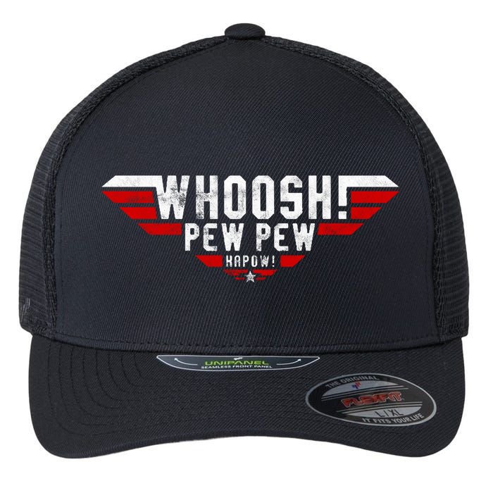 Whoosh! Pew Pew Funny Logo Flexfit Unipanel Trucker Cap