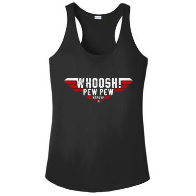Whoosh! Pew Pew Funny Logo Ladies PosiCharge Competitor Racerback Tank