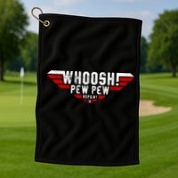 Whoosh! Pew Pew Funny Logo Golf Towel