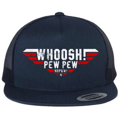 Whoosh! Pew Pew Funny Logo Flat Bill Trucker Hat