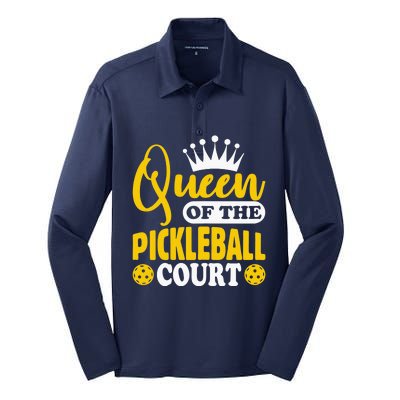 Wo Pickleball Queen Of The Pickleball Court Pickle Ball Player Silk Touch Performance Long Sleeve Polo