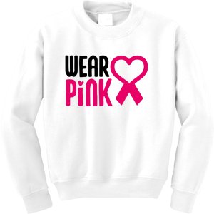 Wear Pink Ribbon Breast Cancer Awareness Month Gift Kids Sweatshirt