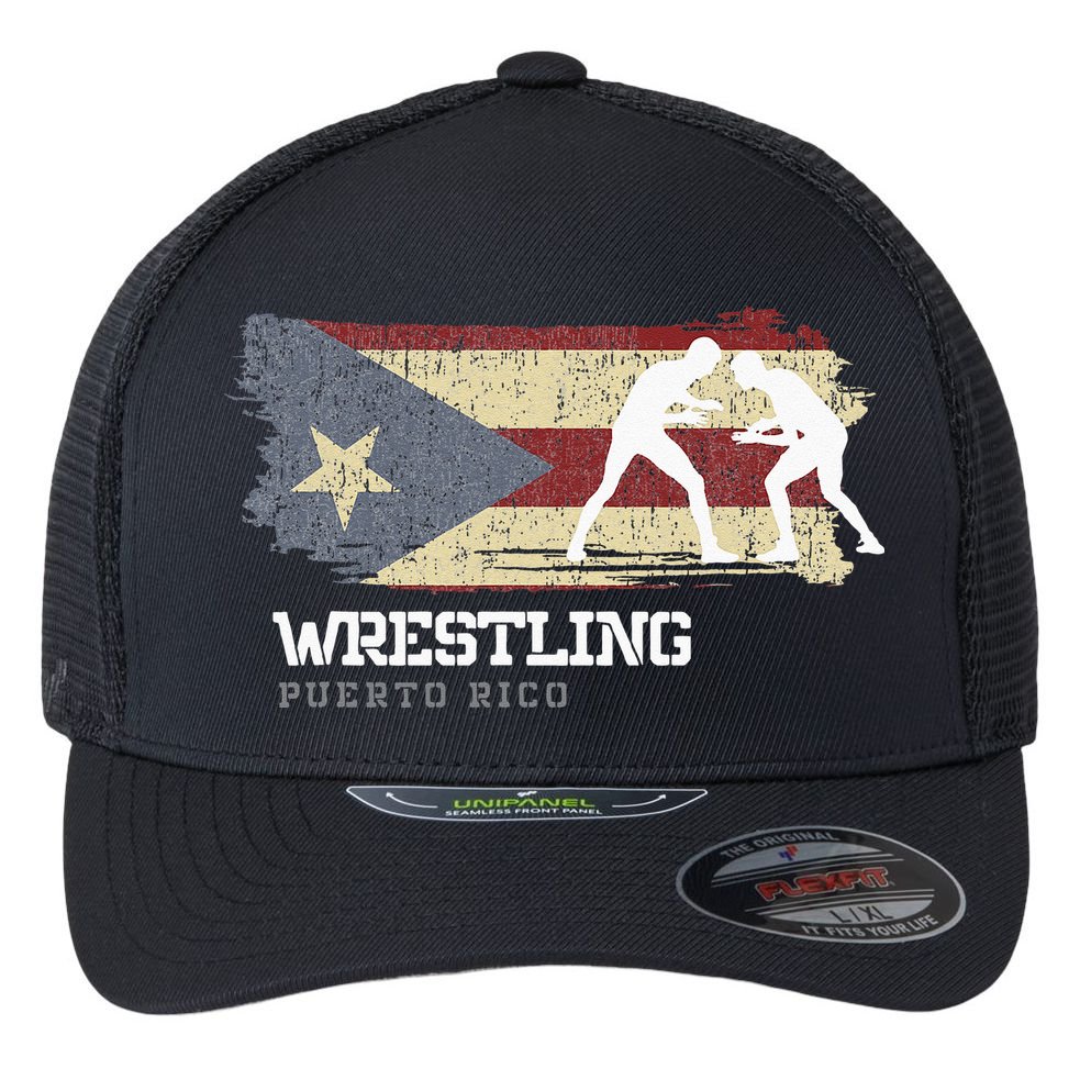 Wrestling Puerto Rico Combat Sports Player Wrestling Flexfit Unipanel Trucker Cap