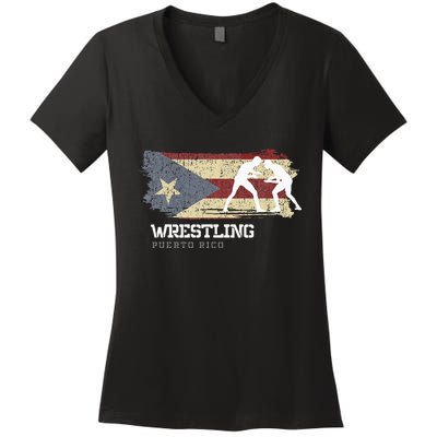 Wrestling Puerto Rico Combat Sports Player Wrestling Women's V-Neck T-Shirt