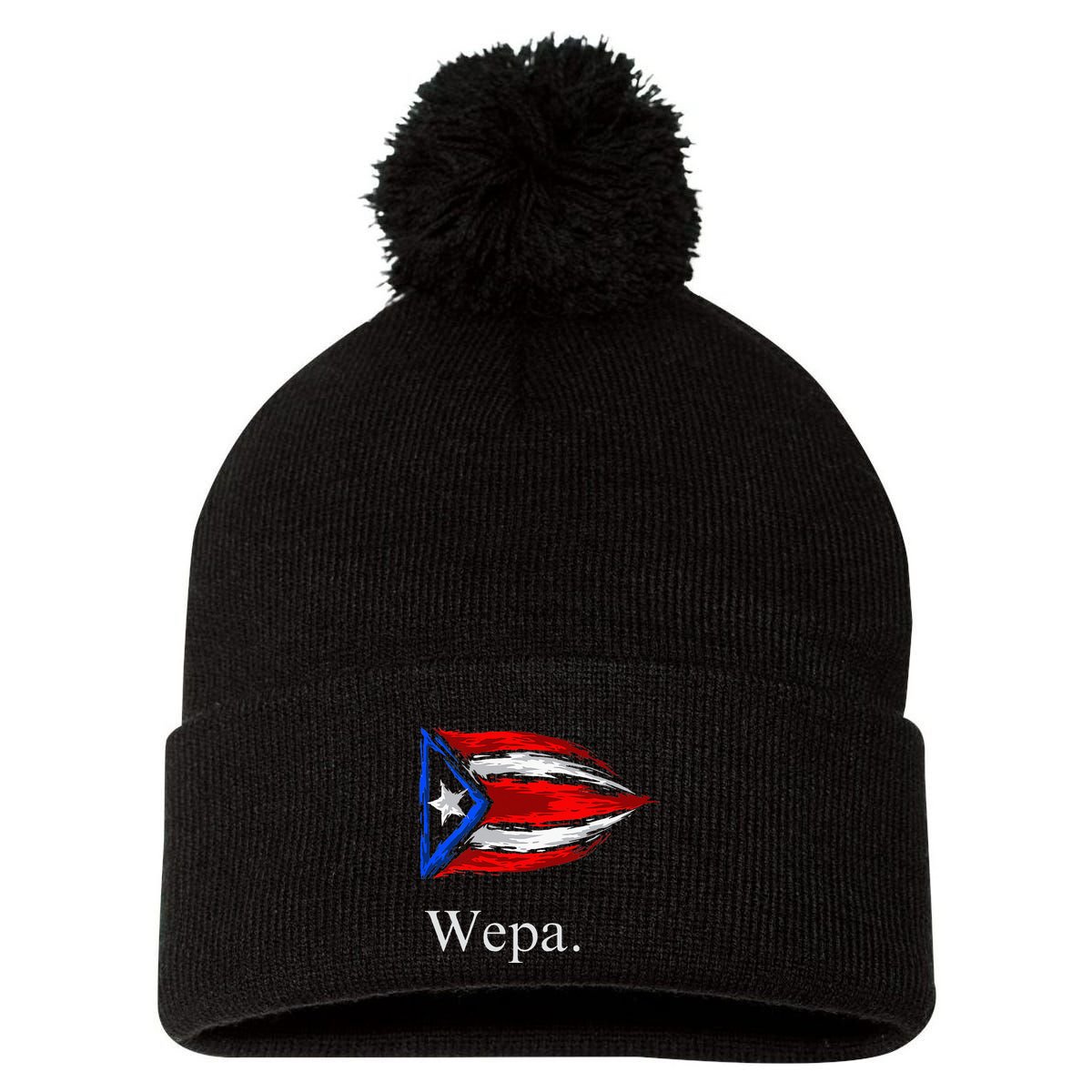 Wepa Puerto Rico Vintage Flag Pom Pom 12in Knit Beanie