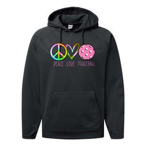 Womens Pickleball Retired Ladies Peace Love Pickleball Performance Fleece Hoodie