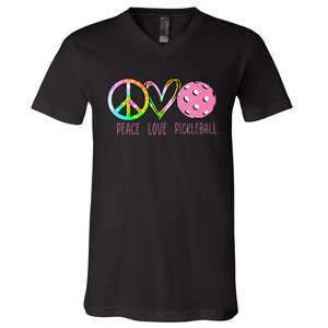 Womens Pickleball Retired Ladies Peace Love Pickleball V-Neck T-Shirt