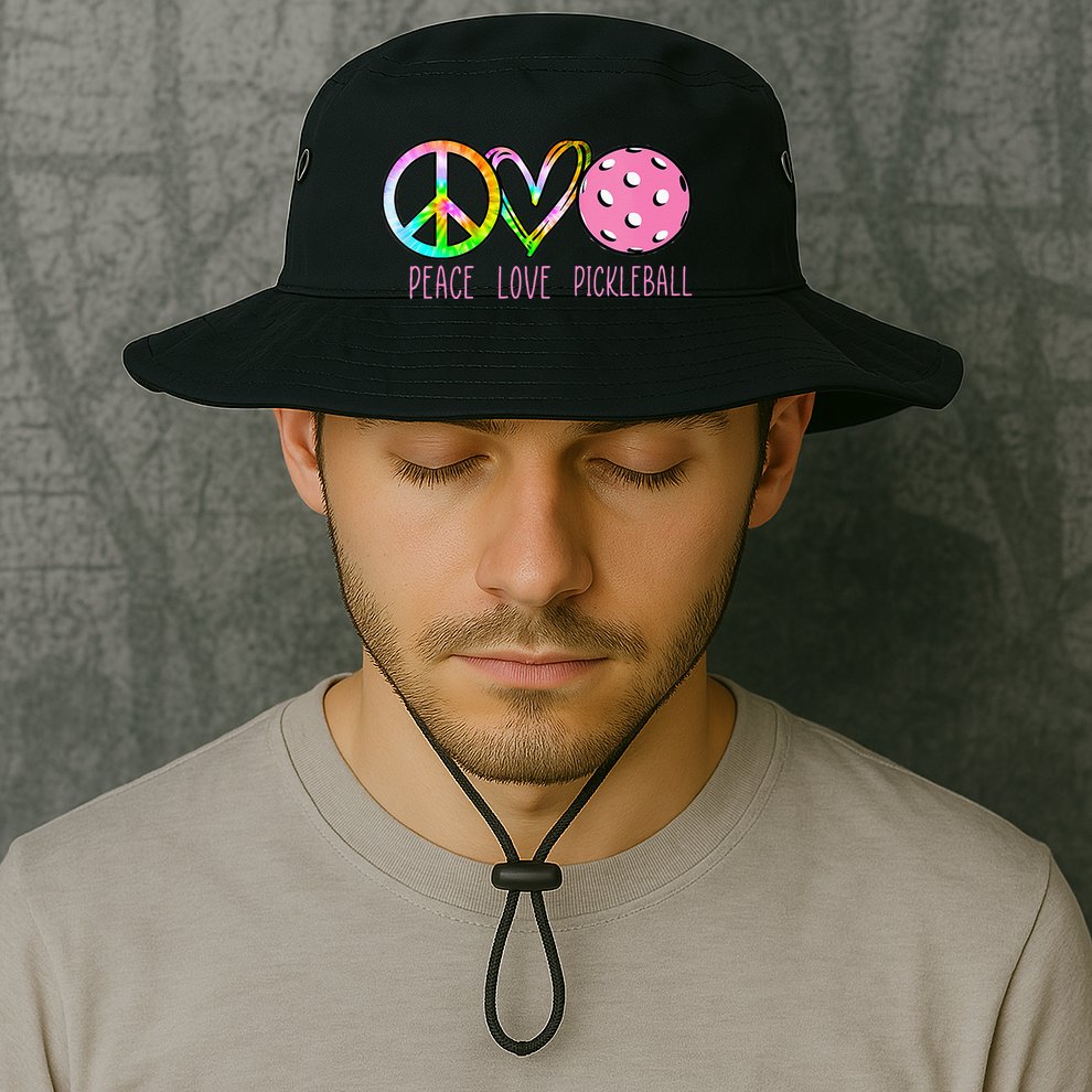 Womens Pickleball Retired Ladies Peace Love Pickleball Bucket Hat