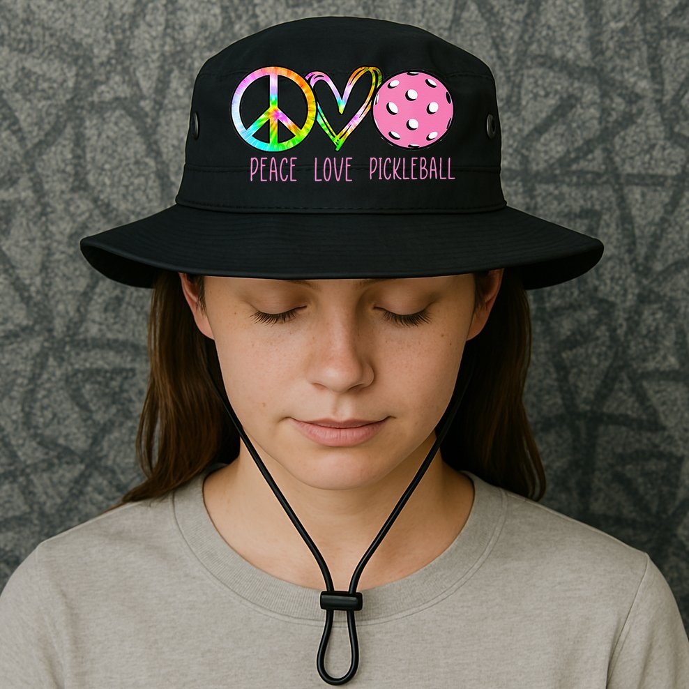 Womens Pickleball Retired Ladies Peace Love Pickleball Bucket Hat