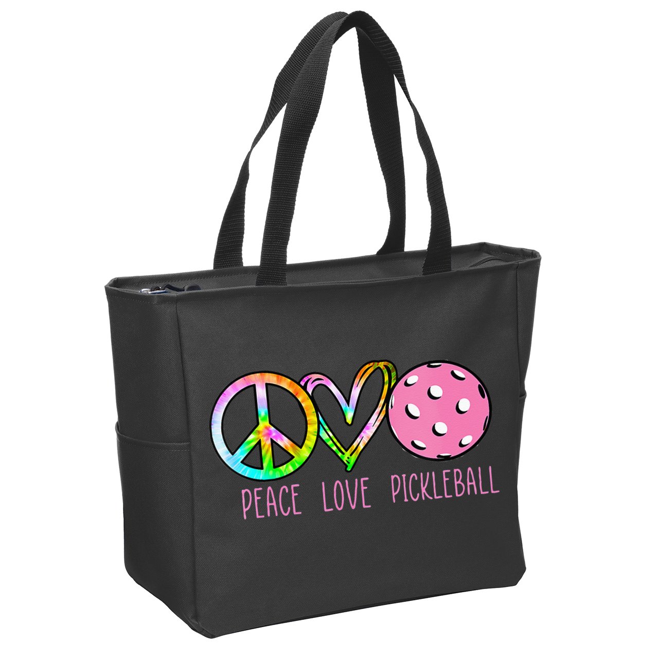 Womens Pickleball Retired Ladies Peace Love Pickleball Zip Tote Bag