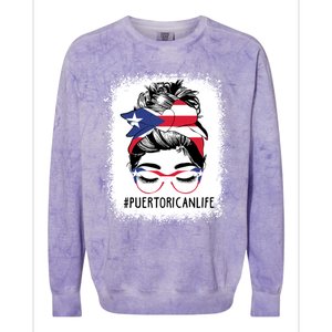 Wo's #Puerto Rican Life Messy Bun Hair Puerto Rico Flag Cute Gift Colorblast Crewneck Sweatshirt