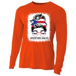 Wo's #Puerto Rican Life Messy Bun Hair Puerto Rico Flag Cute Gift Cooling Performance Long Sleeve Crew