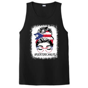 Wo's #Puerto Rican Life Messy Bun Hair Puerto Rico Flag Cute Gift PosiCharge Competitor Tank