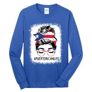 Wo's #Puerto Rican Life Messy Bun Hair Puerto Rico Flag Cute Gift Tall Long Sleeve T-Shirt