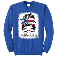 Wo's #Puerto Rican Life Messy Bun Hair Puerto Rico Flag Cute Gift Tall Sweatshirt