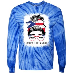 Wo's #Puerto Rican Life Messy Bun Hair Puerto Rico Flag Cute Gift Tie-Dye Long Sleeve Shirt