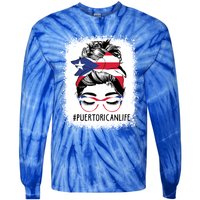 Wo's #Puerto Rican Life Messy Bun Hair Puerto Rico Flag Cute Gift Tie-Dye Long Sleeve Shirt