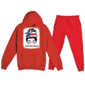 Wo's #Puerto Rican Life Messy Bun Hair Puerto Rico Flag Cute Gift Premium Hooded Sweatsuit Set