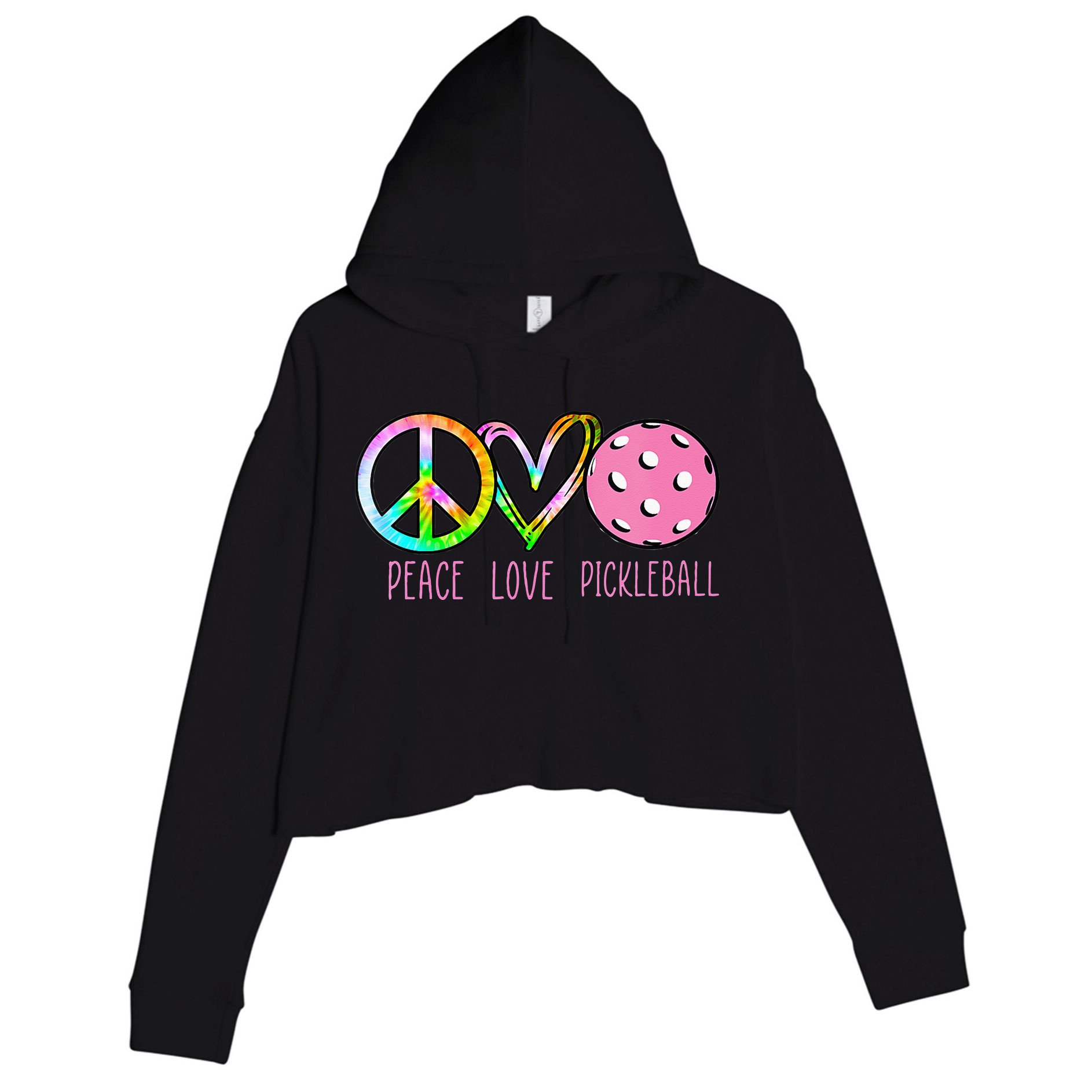 Womens Pickleball Retired Ladies Peace Love Pickleball Crop Fleece Hoodie