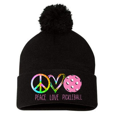 Womens Pickleball Retired Ladies Peace Love Pickleball Pom Pom 12in Knit Beanie