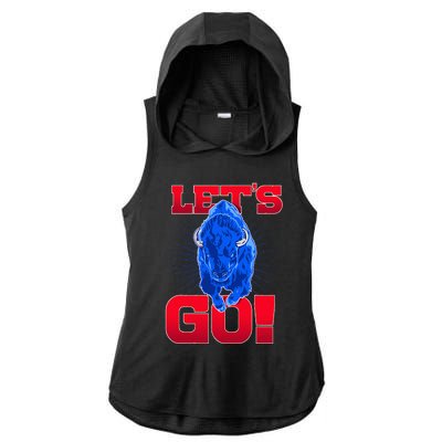 WNY Pride Red & Blue Buffalo Let's Go Buffalo Ladies PosiCharge Tri-Blend Wicking Draft Hoodie Tank