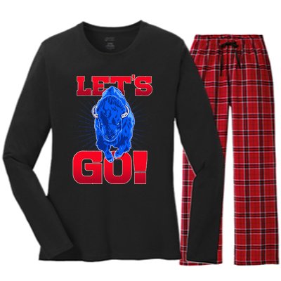 WNY Pride Red & Blue Buffalo Let's Go Buffalo Women's Long Sleeve Flannel Pajama Set 