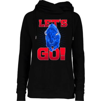 WNY Pride Red & Blue Buffalo Let's Go Buffalo Womens Funnel Neck Pullover Hood