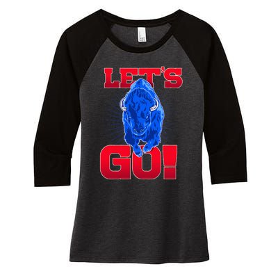 WNY Pride Red & Blue Buffalo Let's Go Buffalo Women's Tri-Blend 3/4-Sleeve Raglan Shirt