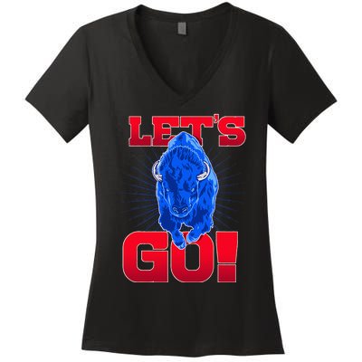 WNY Pride Red & Blue Buffalo Let's Go Buffalo Women's V-Neck T-Shirt