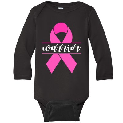 Warrior Pink Ribbon Breast Cancer Month Baby Long Sleeve Bodysuit