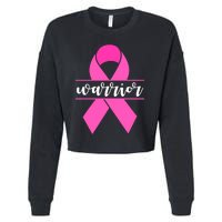 Warrior Pink Ribbon Breast Cancer Month Cropped Pullover Crew