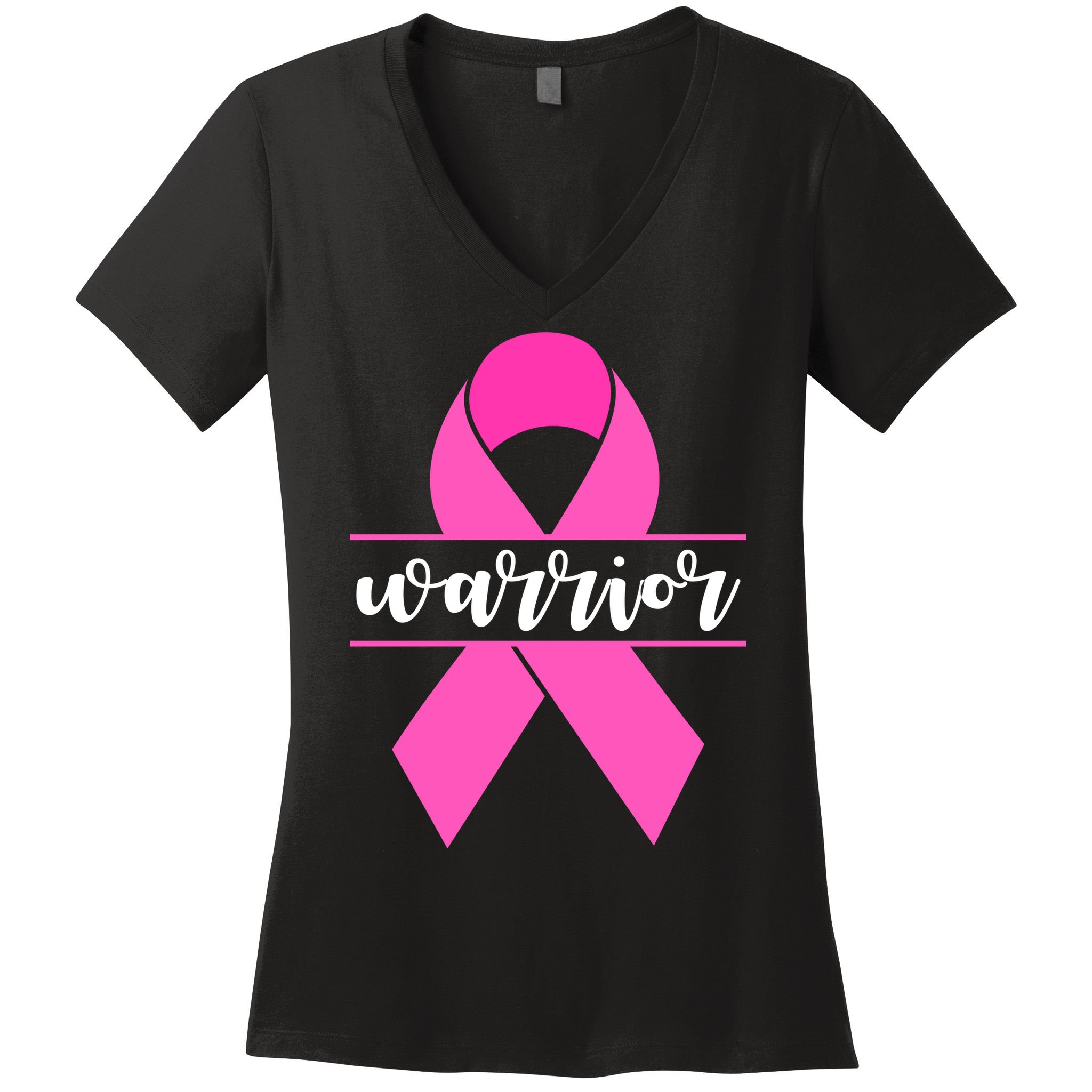 Warrior Pink Ribbon Breast Cancer Month Women's V-Neck T-Shirt