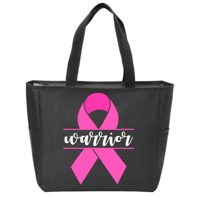 Warrior Pink Ribbon Breast Cancer Month Zip Tote Bag