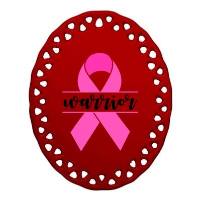 Warrior Pink Ribbon Breast Cancer Month Ceramic Oval Ornament