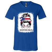 Wo's #Puerto Rican Life Messy Bun Hair Puerto Rico Flag Gift V-Neck T-Shirt