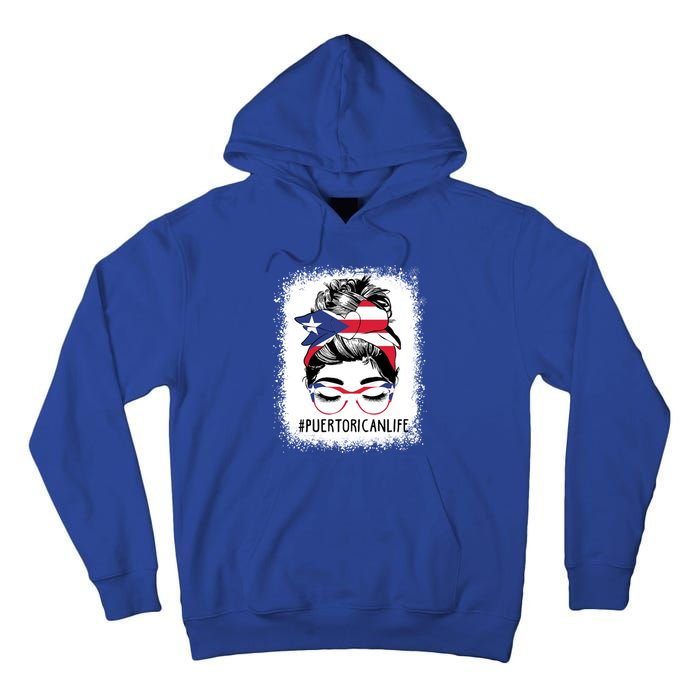 Wo's #Puerto Rican Life Messy Bun Hair Puerto Rico Flag Gift Tall Hoodie