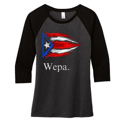 Wepa Puerto Rico Vintage Puerto Rican Flag Pride Women's Tri-Blend 3/4-Sleeve Raglan Shirt