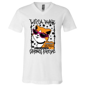 Wicca Phase Springs Eternal Cat Spells Write Checks V-Neck T-Shirt