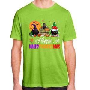 Witch Pilgrim Santa Ice Hockey Pucks Happy Hallothanksmas Great Gift Adult ChromaSoft Performance T-Shirt