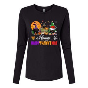 Witch Pilgrim Santa Ice Hockey Pucks Happy Hallothanksmas Great Gift Womens Cotton Relaxed Long Sleeve T-Shirt