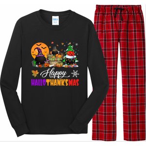 Witch Pilgrim Santa Ice Hockey Pucks Happy Hallothanksmas Great Gift Long Sleeve Pajama Set