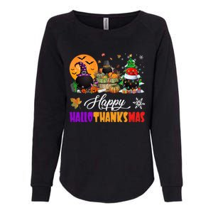 Witch Pilgrim Santa Ice Hockey Pucks Happy Hallothanksmas Great Gift Womens California Wash Sweatshirt