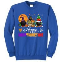 Witch Pilgrim Santa Ice Hockey Pucks Happy Hallothanksmas Great Gift Sweatshirt