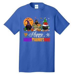 Witch Pilgrim Santa Ice Hockey Pucks Happy Hallothanksmas Great Gift Tall T-Shirt