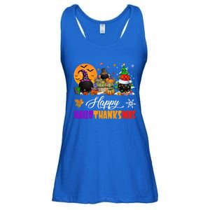 Witch Pilgrim Santa Ice Hockey Pucks Happy Hallothanksmas Great Gift Ladies Essential Flowy Tank